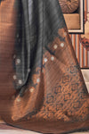 Lava Gray Tussar Silk Copper Zari Weaving Saree