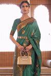 Viridian Green Tussar Silk Copper Zari Weaving Saree