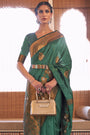 Viridian Green Tussar Silk Copper Zari Weaving Saree