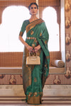 Viridian Green Tussar Silk Copper Zari Weaving Saree