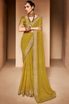 Gorgeous Mustard Yellow Georgette Bandhani Saree With Designer Blouse
