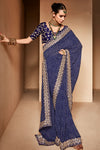 Navy Blue Bandhani Saree With Embroidery Lace Border