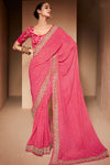 Punch Pink Bandhani Georgette Saree With Embroidery Lace Border