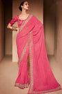 Exquisite Pink Georgette Bandhani Saree With Designer Blouse