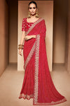 Red Bandhani Georgette Saree With Embroidery Lace Border