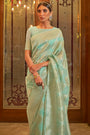 Pastel light Green Modal Sequins Weaving Added Silk Saree