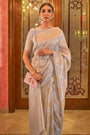 Mushroom Gray Modal Sequins Weaving Added Silk Saree