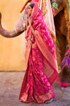 Ruby Pink Soft Silk Saree In Handloom Weaving With Sequins