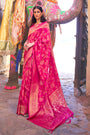 Ruby Pink Soft Silk Saree In Handloom Weaving With Sequins