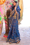 Lapis Blue Soft Silk Saree In Handloom Weaving With Sequins