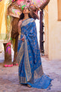 Lapis Blue Soft Silk Saree With Handloom Weaving Work