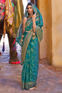 Teal Green Soft Silk Saree With Handloom Weaving & Sequence Work
