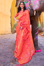 Tart Orange Soft Silk Saree In Handloom Weaving With Sequins