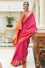 Pink  Boarder Traditional Indian Weaving Patola Pettern Silk Saree