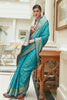 Ocean Blue Traditional Indian Weaving Patola Pettern Silk Saree