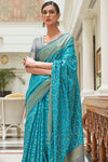 Ocean Blue Traditional Indian Weaving Patola Pettern Silk Saree
