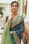 Blue Traditional Indian Weaving Patola Pattern Silk Saree