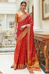 Red Traditional Indian Weaving Patola Pettern Silk Saree