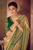 Beige Silk Embroidered Saree With Green Blouse