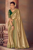 Beige Silk Embroidered Saree With Green Blouse