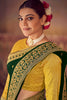 Dark Green Silk Embroidered Saree with yellow Blouse