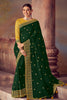 Dark Green Silk Embroidered Saree with yellow Blouse