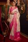 Fabulous White Zari Base Handloom Weaving Saree