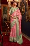 Baby Pink Zari Base Handloom Weaving Saree