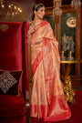 Peach Zari Base Handloom Weaving Saree