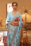 Ice Blue Copper Zari Handloom Weaving Silk Saree