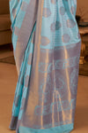 Ice Blue Copper Zari Handloom Weaving Silk Saree