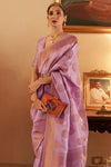 Lavender Pink Copper Zari Handloom Weaving Silk Saree