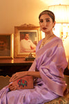 Lavender Pink Copper Zari Handloom Weaving Silk Saree
