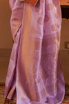 Lavender Pink Copper Zari Handloom Weaving Silk Saree