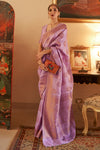 Lavender Pink Copper Zari Handloom Weaving Silk Saree