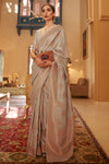 Sandstone Cream Copper Zari Handloom Weaving Silk Saree