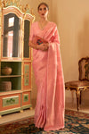 Coral Bead Copper Zari Handloom Weaving Silk Saree