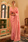 Peach Pink Banarasi Silk Saree With Handloom Weaving Work