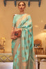 Seaflower Green Copper Zari Handloom Weaving Silk Saree