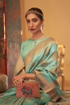 Seaflower Green Copper Zari Handloom Weaving Silk Saree