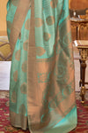 Seaflower Green Copper Zari Handloom Weaving Silk Saree