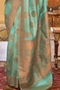 Seaflower Green Copper Zari Handloom Weaving Silk Saree