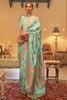 Seaflower Green Copper Zari Handloom Weaving Silk Saree