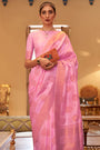 Taffy Pink Copper Zari Handloom Weaving Silk Saree