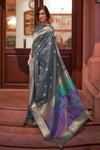 Gray Color Modal Handloom Weaving Silk with Gotta lace border