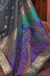 Gray Color Modal Handloom Weaving Silk with Gotta lace border