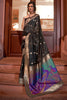 Black Color Handloom Weaving Silk with Gotta lace border
