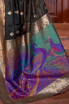 Black Color Handloom Weaving Silk with Gotta lace border