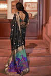 Black Color Handloom Weaving Silk with Gotta lace border