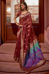 Jam Red Handloom Weaving Silk with Gotta lace border